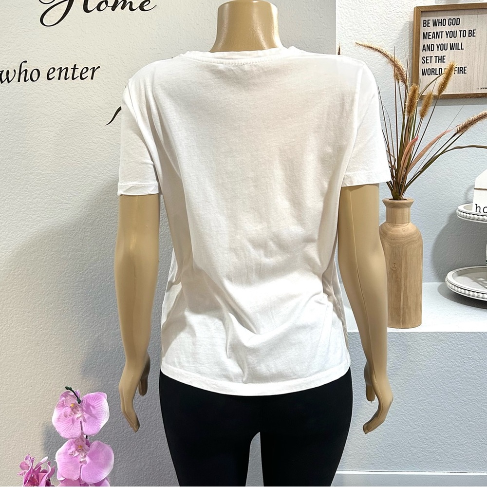 Zara White T-Shirt Size M Medium Girl Fashion Print Short Sleeve Top Tee Shirt - Picture 4 of 6